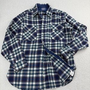 Vintage Pendleton Woolen Mills Virgin Wool Shirt Jacket Mens L Blue Plaid
